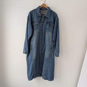 Blue Jean Denim Longline Duster Jacket Size XL